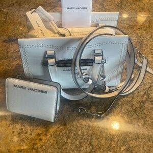 White Marc Jacob’s mini cruiser crossbody bag and matching wallet